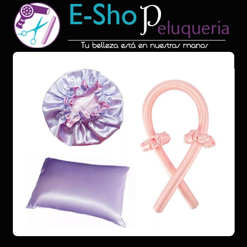 Kit Gorro + Funda Almohada Saten Antifrizz Rulos Lacios Ideal Dormir + Banda Rizadora Eurostil