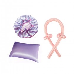 Kit Gorro + Funda Almohada + Scrunchies Saten Antifrizz Rulos Lacios Ideal Dormir Eurostil