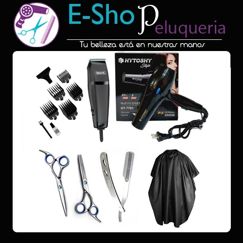 Máquina de Corte Easy Cut Wahl Peluqueria + Secador de Pelo 2000w + Kit Tijeras