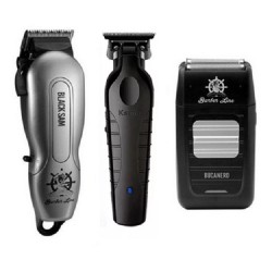 Maquina de Corte Inalambrica Black Sam + Patillera Kemei + Afeitadora Bucanero Kit Eurostil