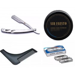 Kit Navaja + Peine Molde + Hojas de Afeitar Dorco + Crema de Afeitar Sir Fausto Barber