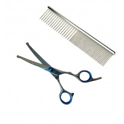 Kit Tijera De Corte Canina Curva 6 Pulgadas Punta Roma + Peine