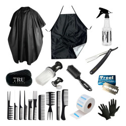 Kit Barber Capa Delantal Tru Peines Cepillos Guante Rociador