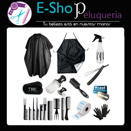 Kit Barber Capa Delantal Tru Peines Cepillos Guante Rociador