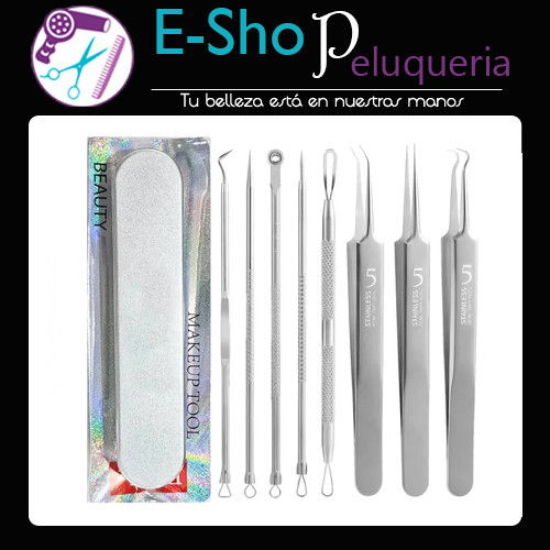 Kit De 8 Saca Comedones Y Pinzas Acero Acné Puntos Negros