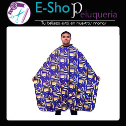 Capa de Corte Barber Azul con Dorado