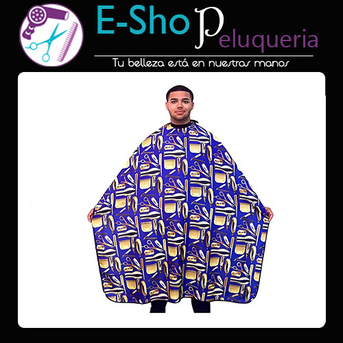 Capa de Corte Barber Azul con Dorado