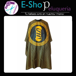 Capa de Corte Barber Rayada Negra con Dorado
