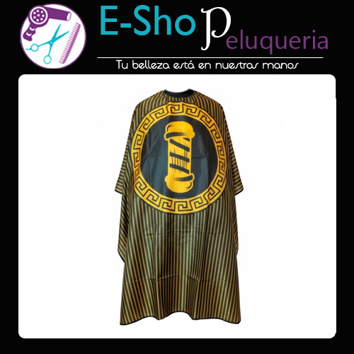Capa de Corte Barber Rayada Negra con Dorado