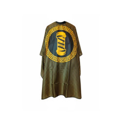 Capa de Corte Barber Rayada Negra con Dorado