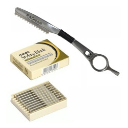 Navaja de Acero Inoxidable Eurostil 6417 + 10 Filos Feather Kit