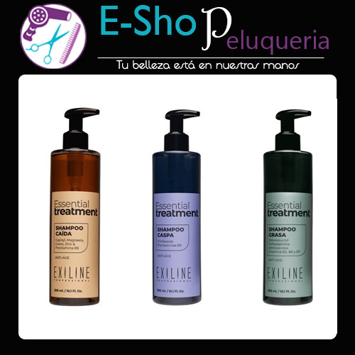 Shampoo Para El Pelo Caspa Caída Grasa Exiline 300ml Kit X3
