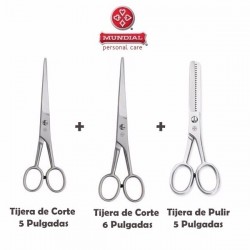 Set de Tijeras Profesional De Corte 5'' Y 6'' + Pulir 5'' Mundial