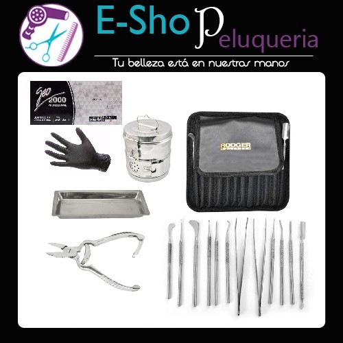 Kit Instrumental de 12 Piezas Rodger Solingen + Algodonero + Bandeja Acanalada + Alicate + Guantes de Nitrilo