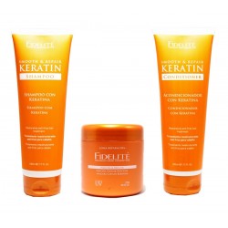 Shampoo + Acondicionador + Mascara Keratina Fidelite