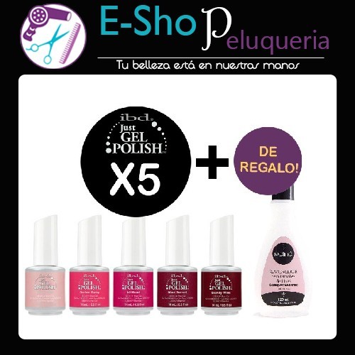 5 Esmaltes Semipermanente IBD Just Gel Polish UV/LED + Removedor x 120ml Meline