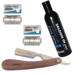 Navaja de Afeitar Sensei Madera + Shaving Gel + Filos Super Max
