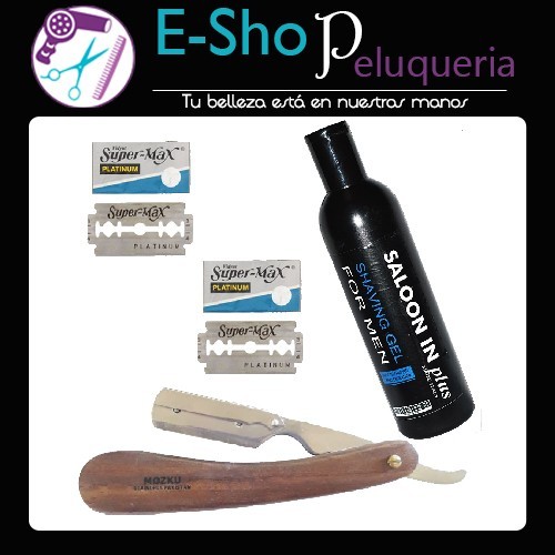Kit Navaja de Afeitar Profesional Madera + Shaving Gel + Filos Super Max