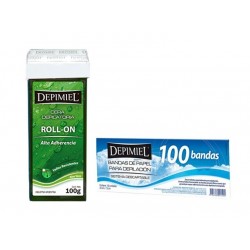 12 Cartuchos Cera Roll On Depimiel + 100 Bandas Depilacion