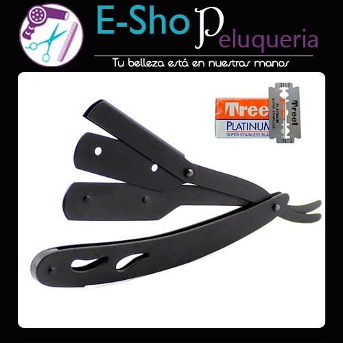 Kit Navaja Peluqueria Barberia Black Mate + 10 Filos Treet