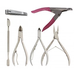 Set Alicate Recto + Curvo + Cuticula + Repujador +  Corta Tips Manicuria