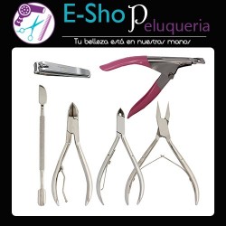 Kit Alicate Recto + Curvo + Cuticula + Repujador +  Corta Tips Manicuria