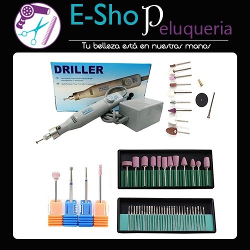 Torno de Mano Manicuria Driller Egeo Drill + Kit de 58 Fresas Incuye Manicuria Rusa