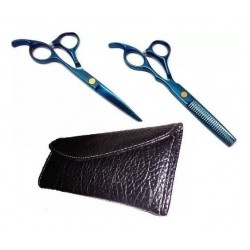 Kit Tijeras Azul Peluquería 6 Pulg. Corte + Pulir + Estuche