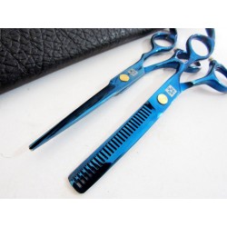 Kit Tijeras Azul Peluquería 6 Pulg. Corte + Pulir + Estuche