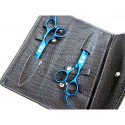 Kit Tijeras Azul Peluquería 6 Pulg. Corte + Pulir + Estuche