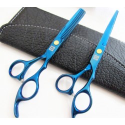 Kit Tijeras Azul Peluquería 6 Pulg. Corte + Pulir + Estuche