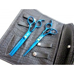 Kit Tijeras Azul Peluquería 6 Pulg. Corte + Pulir + Estuche