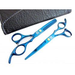 Kit Tijeras Azul Peluquería 6 Pulg. Corte + Pulir + Estuche