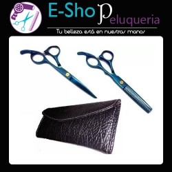 Set Tijeras Azul Peluquería 6 Pulg. Corte + Pulir + Estuche