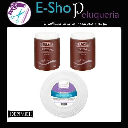 Kit Cera Depilatoria Templada Clásica Depimiel 2 Kg + Bandas