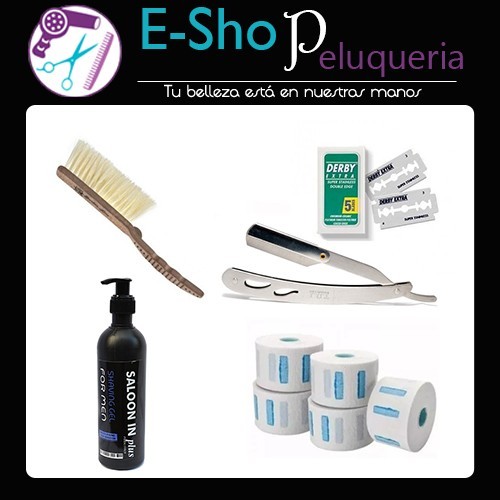 Kit Navaja de Afeitar + Hojas de aFeitar + Cepillo Quitapelo + Rollo de Papel de Cuello  + Hojas de Afeitar