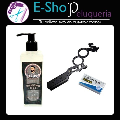 Kit Navaja Doble Dedo Barbero + Hojas + Gel De Afeitar Shaving