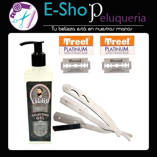 Kit Navaja Afeitar Acero Inox + Shaving Gel Yilho + 20 Filos
