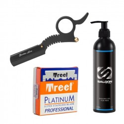 Kit Navaja Dedo Barbero + 100 Hojas Treet + Gel De Afeitar