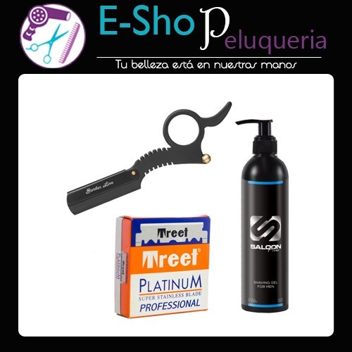 Kit Navaja Dedo Barbero + 100 Hojas Treet + Gel De Afeitar